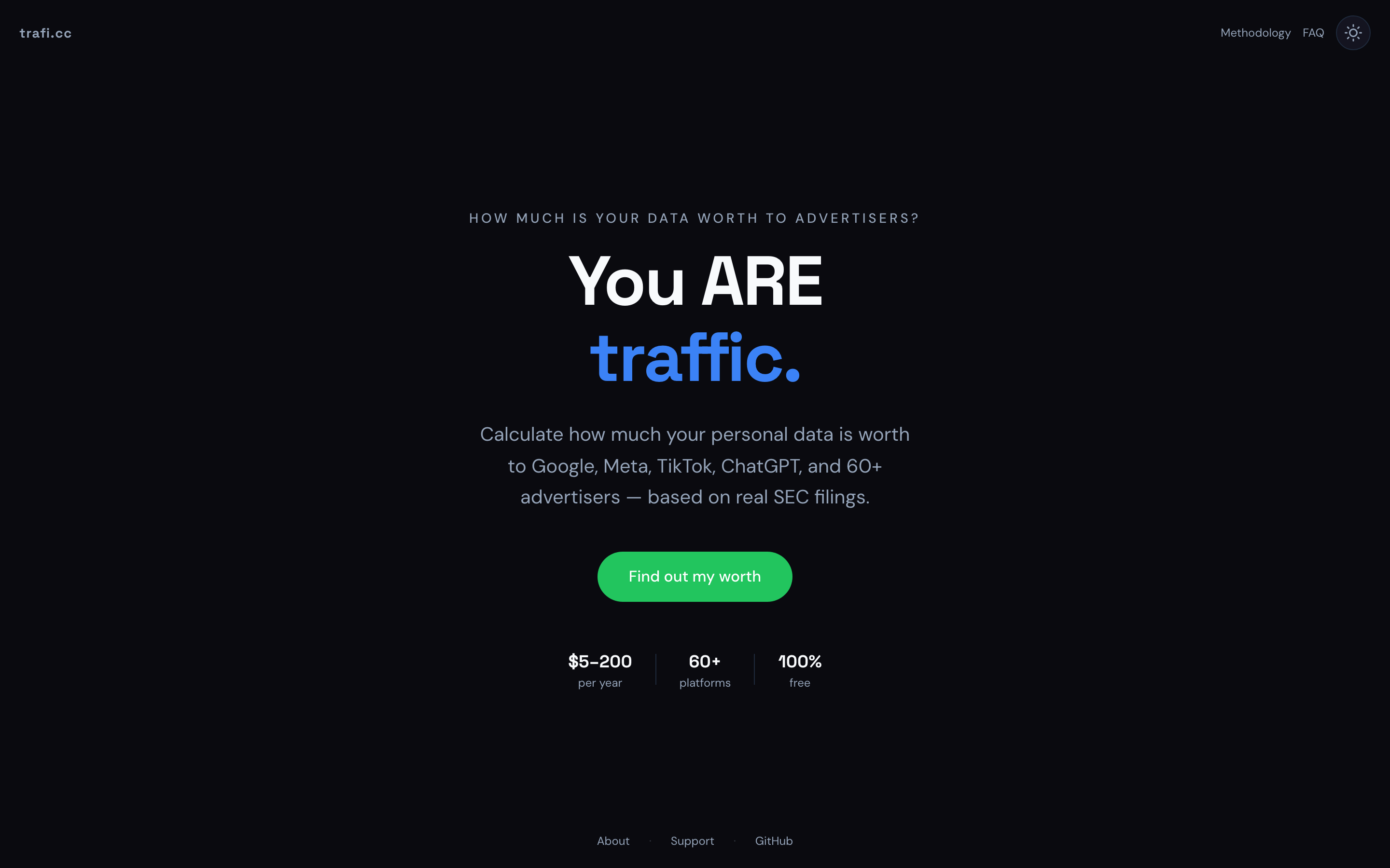 trafi.cc — the live homepage