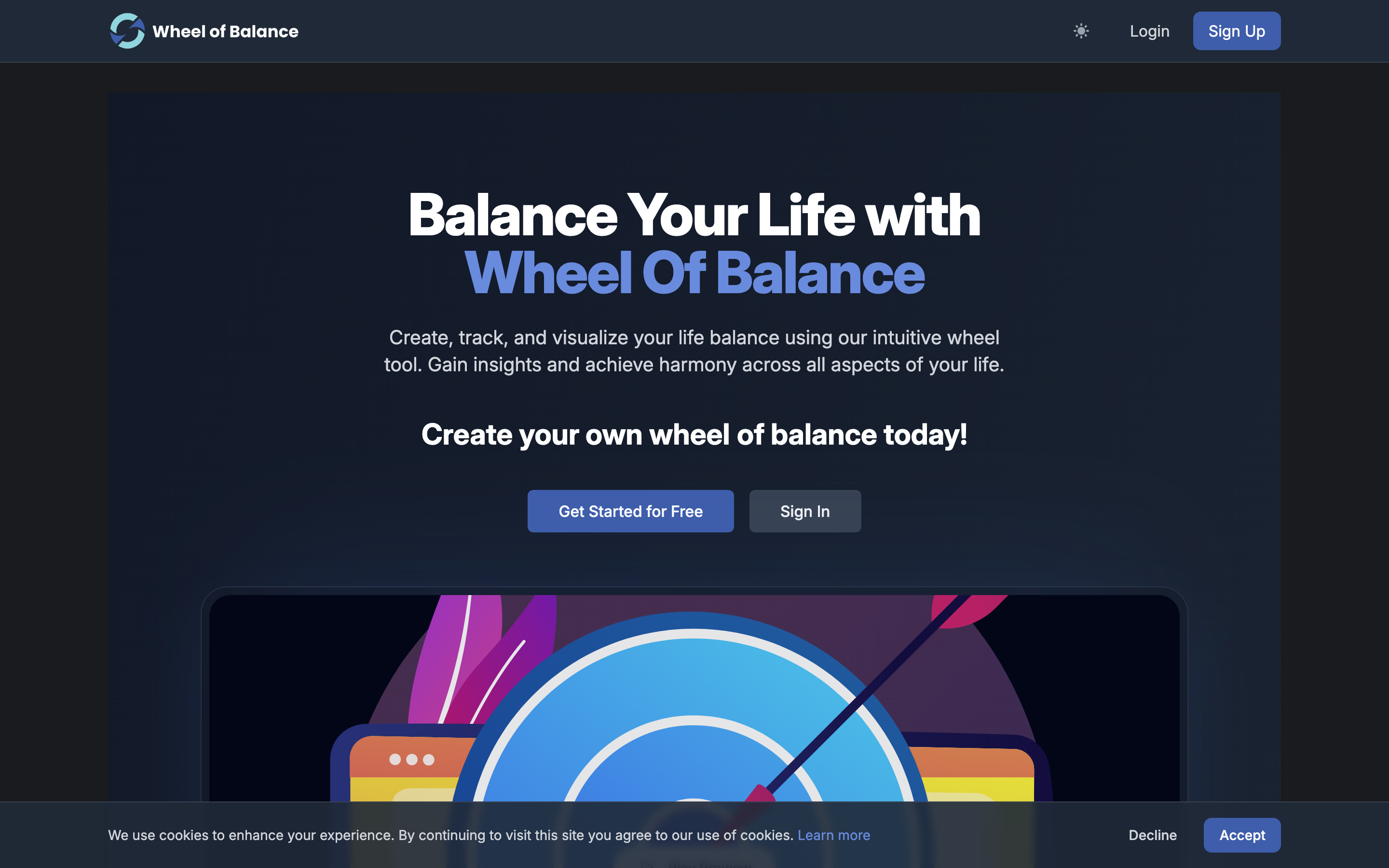 Wheel of Balance — live app showing the radar chart